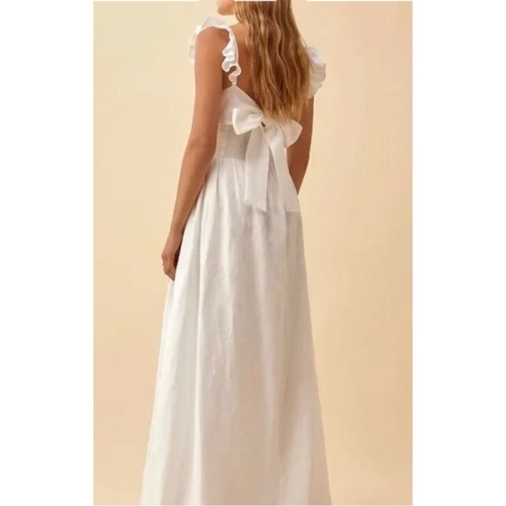 Reformation Vecchio Linen Dress - White Fitted Bodice Tie Back Maxi Dress sz 0